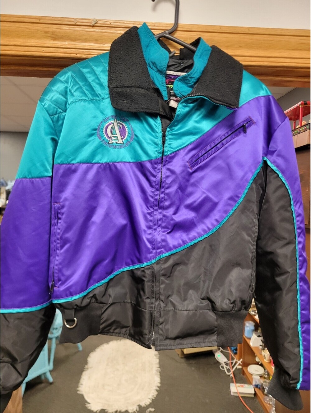 Vintage Arctic Cat Snowmobile Jacket Womens M Neon Zip Out Liner Teal Purple